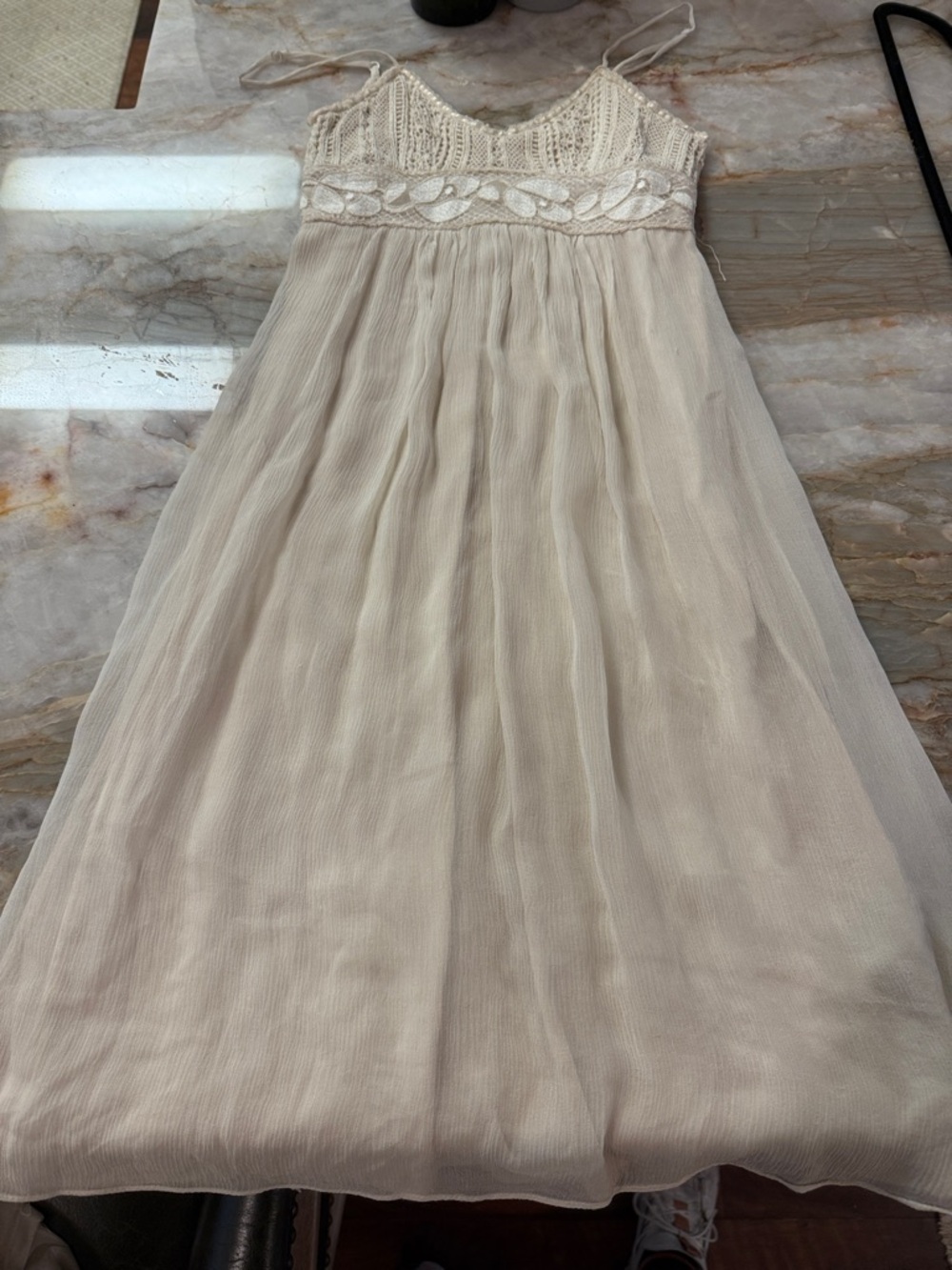 Boho Lace Empire Waist High-Low Dress in Cream